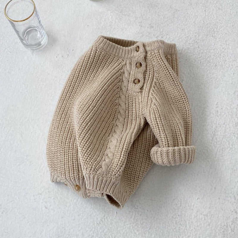 Infants Baby Solid Color Knitted Romper Loose Pullover Long Sleeve Triangle